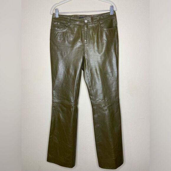 Theory Leather Green Pants Straight Leg Size 6 - Picture 7 of 10